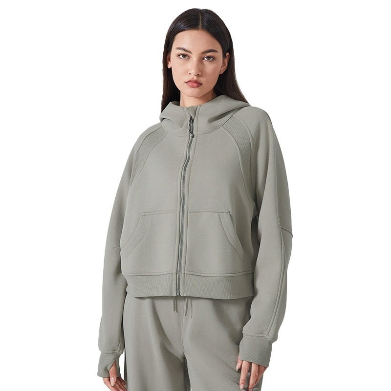 Fleece Zipper Hooded Sports Jacket Loose Yoga Clothes