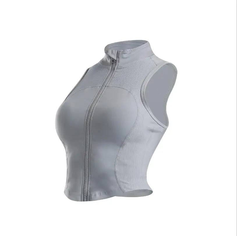 Women Sleeveless Zipper Yoga Tops