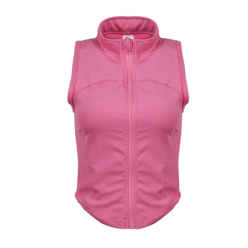 Women Sleeveless Zipper Yoga Tops